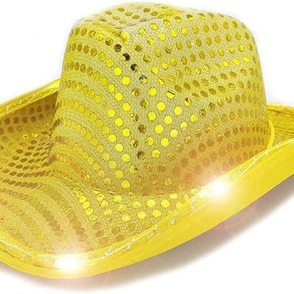 Yellow Sequin Light Up LED Flashing Cowboy Hat with Sequins LEDS,Cowgirl,Western - Picture 2 of 6